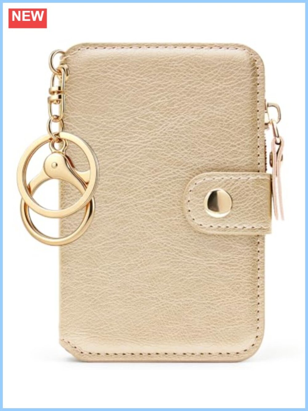 RFID Blocking Leather Keychain Wallet ID Window 6 Card Slots Zip Pocket